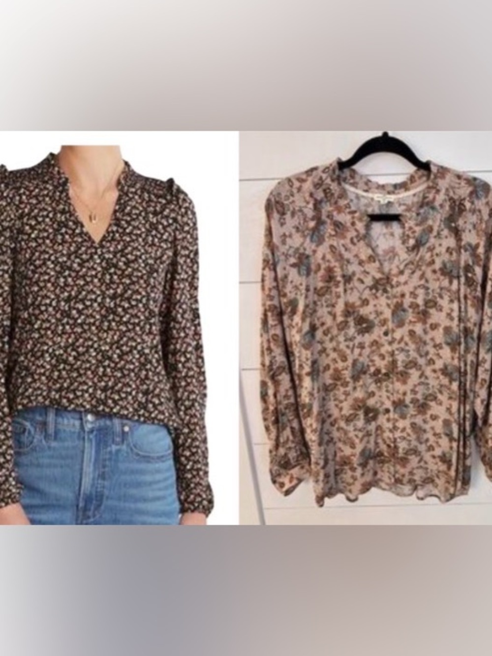 MASON BELLE Lilou Smock Neck Brown ditzy floral ruffled relaxed drop sleeve top